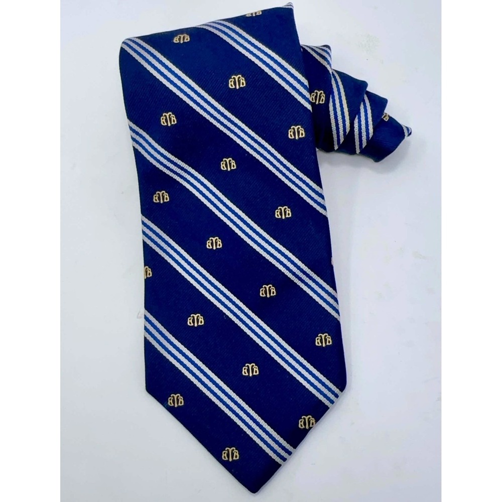 VTG Brooks Brothers Country Club 100% Silk Tie England USA Blue Stripe‎ Logo NWT